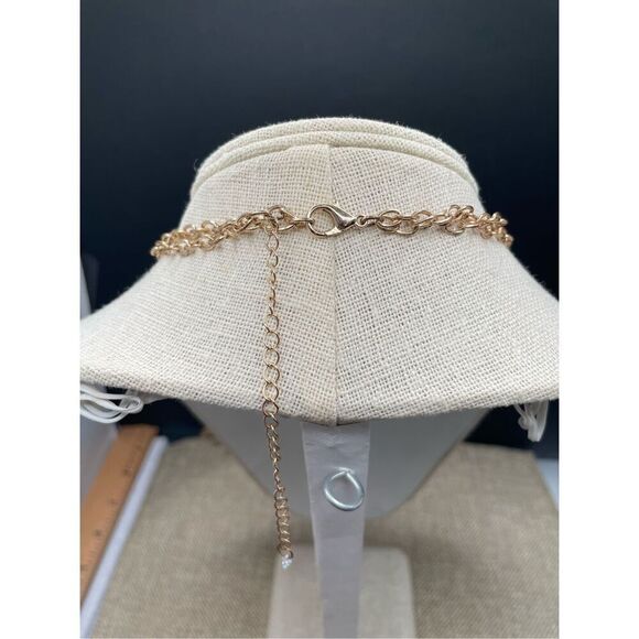 Modernist Gold Spike Geometric Bib Statement Runway Necklace Double Chain - Picture 8 of 9